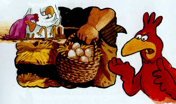 фермер забирает яйца, иллюстрация