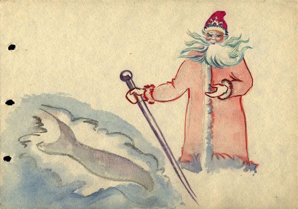 Грустный Дед Мороз, рисунок