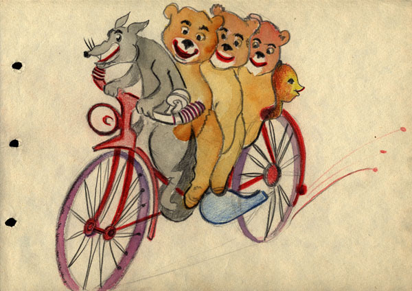 Медведи на велосипеде, рисунок